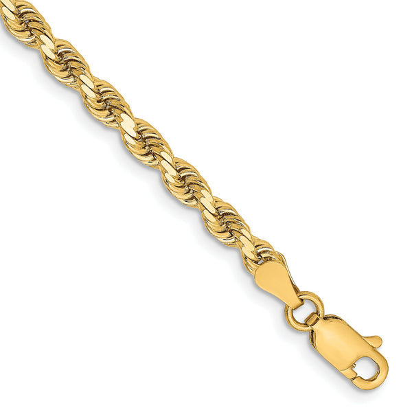 14K 9 inch 3.25mm Diamond-cut Rope with Lobster Clasp Chain