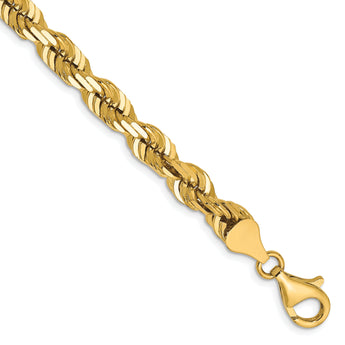 14K 9 inch 6.5mm Diamond-cut Rope with Fancy Lobster Clasp Chain
