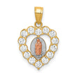 10K Two-Tone W/White Rhodium CZ Guadalupe Heart Pendant