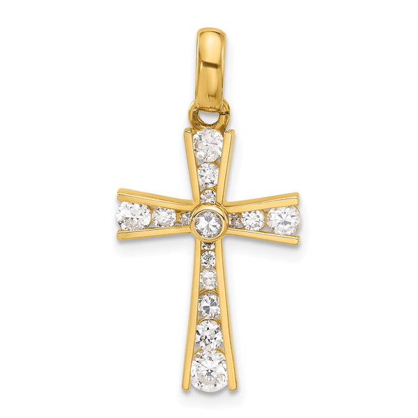 10K Polished CZ Latin Cross Pendant