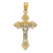 10K Two-tone Medium Lacey-edged INRI Crucifix Pendant