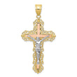 10K Tri-color Diamond-cut Crucifix Pendant