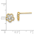10K w/Rhodium Diamond-cut Flower Post Earrings