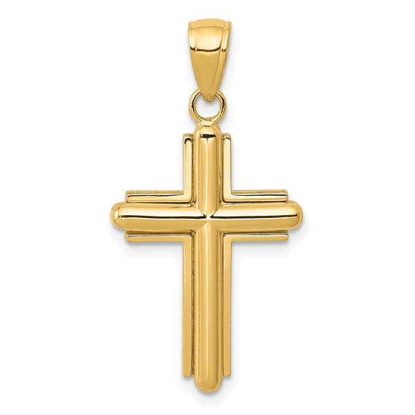10K Gold Polished Beveled Stick Cross W/Frame Pendant
