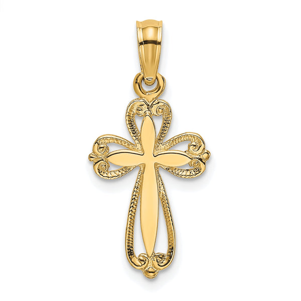 10K Polished and Cut-Out Engraved Cross Charm