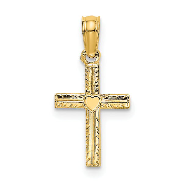 10K Polished Mini Cross w/ Heart Charm