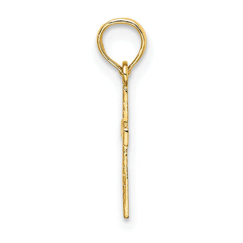 10K Polished and Engraved Mini Cross W/ Flower Charm