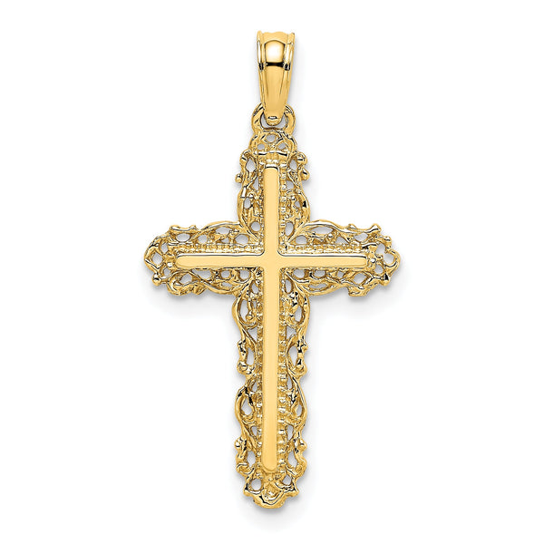 10K Cross w/ Filigree Lace Trim Charm