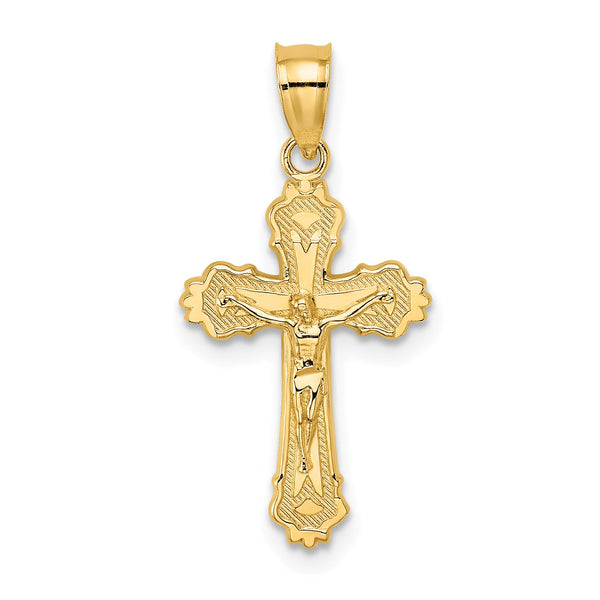 10K W/ Textured Scalloped Edge Crucifix Charm