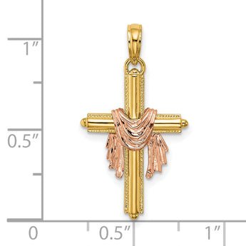 10K Two-Tone Cross w/ Drape Charm