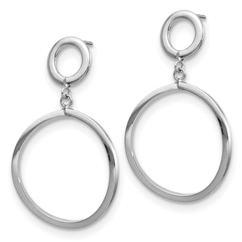 10K White Gold Polished Round Post Dangle Earrings