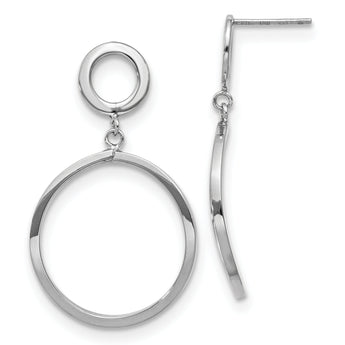 10K White Gold Polished Round Post Dangle Earrings