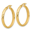 10K Polished and Diamond-cut Round Hoop Earrings
