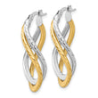 10K Two-tone Polished and Diamond-cut Twist Hoop Earrings