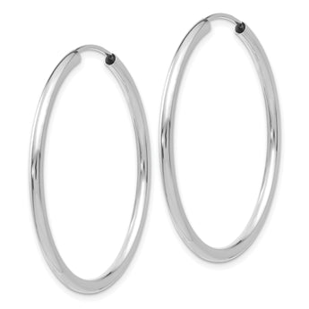 10k White Gold Polished Endless 2mm Hoop Earrings