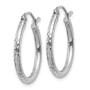 10k White Gold Diamond-cut 2mm Round Tube Hoop Earrings
