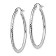 10k White Gold Diamond-cut 2mm Round Tube Hoop Earrings
