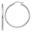 10k White Gold Diamond-cut 2mm Round Tube Hoop Earrings