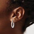 10k White Gold Diamond-cut 3mm Round Hoop Earrings
