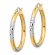10K with Rhodium Diamond Cut 3mm Hoop Earrings