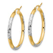 10K with Rhodium Diamond Cut 3mm Hoop Earrings