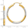 10K with Rhodium Diamond Cut 3mm Hoop Earrings
