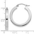 10k White Gold 3mm Polished Square Tube Hoop Earrings
