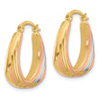 10K Two-tone w/White Rhodium Polished and Satin Hoop Earrings