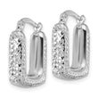 10K White Gold Polished and Diamond-cut Square Hoop Earrings