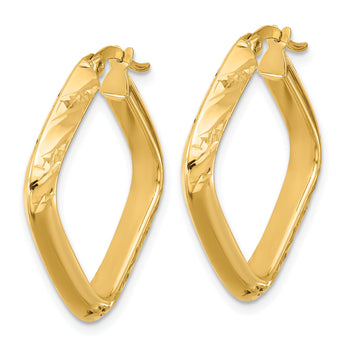 10K Polished and Diamond-cut Square Hoop Earrings