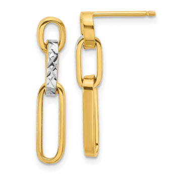10K w/Rhodium Polished and D/C Link Dangle Post Earrings