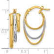 10K W/White Rhodium Polished 3-row Oval Hoop Earrings