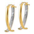 10K W/White Rhodium Polished and Textured Fancy Hoop Earrings