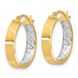 10K W/White Rhodium Polished and Diamond-cut Hoop Earrings