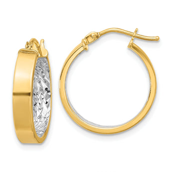 10K W/White Rhodium Polished and Diamond-cut Hoop Earrings