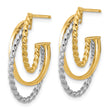 10K W/White Rhodium Polished/Twisted Oval J-Hoop Post Earrings