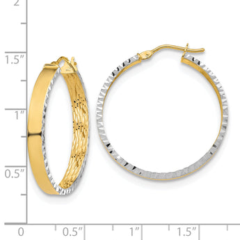 10K w/White Rhodium Polished and Diamond-cut Hoop Earrings