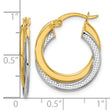 10K with Rhodium Polished and Textured Fancy Hoop Earrings