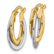 10K with Rhodium Polished and Textured Fancy Hoop Earrings