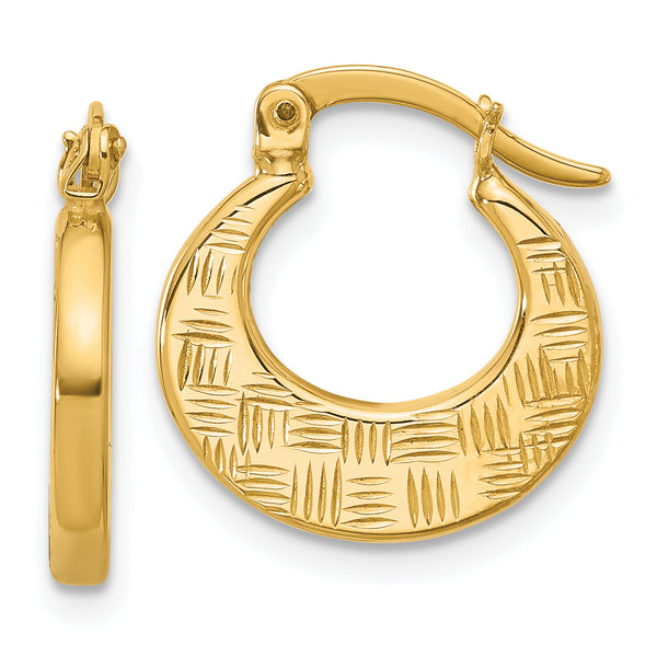 10K Polished and Diamond-cut Fancy Hoop Earrings