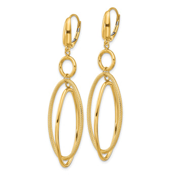 10k Polished and Textured Oval Dangle Leverback Earrings