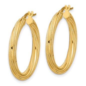 10k Polished and Textured Twisted Tube Hoop Earrings