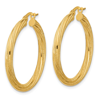 10k Polished and Textured Twisted Tube Hoop Earrings