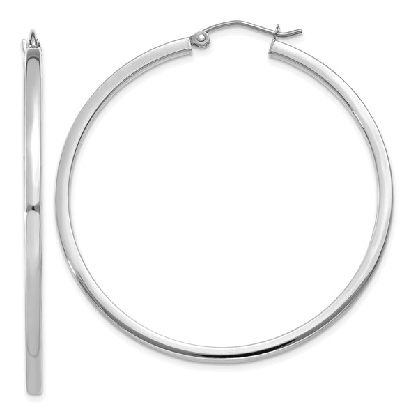 10k White Gold 2mm Square Tube Hoops