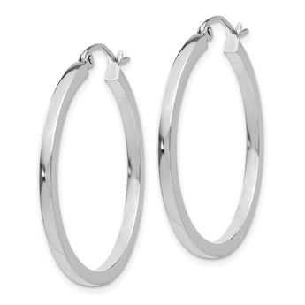 10k White Gold 2mm Square Tube Hoops