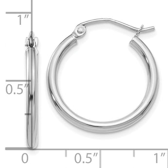 10K White Gold Polished 2mm Lightweight Tube Hoop Earrings