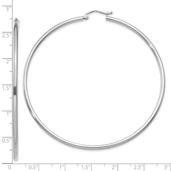 10K White Gold Polished 2mm Lightweight Tube Hoop Earrings