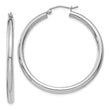 10k White Gold Polished 3mm Lightweight Tube Hoop Earrings