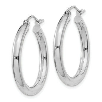 10k White Gold Polished 3mm Lightweight Tube Hoop Earrings