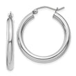 10k White Gold Polished 3mm Lightweight Tube Hoop Earrings